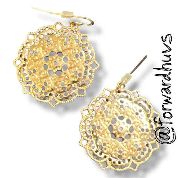 Bundle Sale 3 for $15 | Gold Tone Disc Earrings – Intricate Cutout Design - Picture 1 of 6